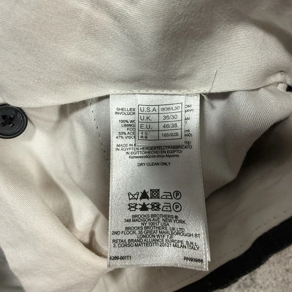 Brooks Brothers 346 Wool Dress Pants Mens 36x30 Charcoal Gray Check Trousers